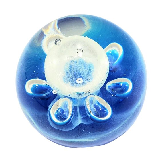 Dynasty Gallery Blue Controlled Bubble Blown Glass Paperweight Fountain Vintage - Picture 3 of 7